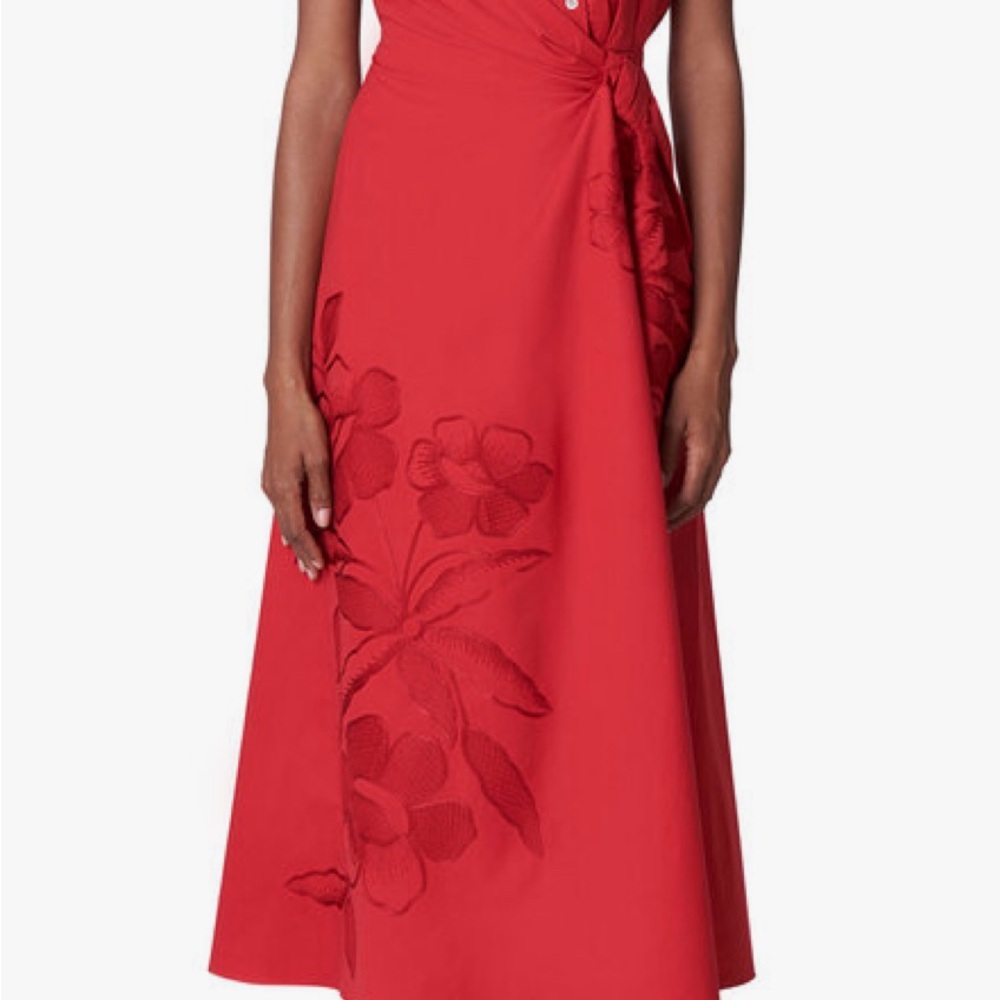 $1900 Carolina Herrera Red Floral Midi Dress